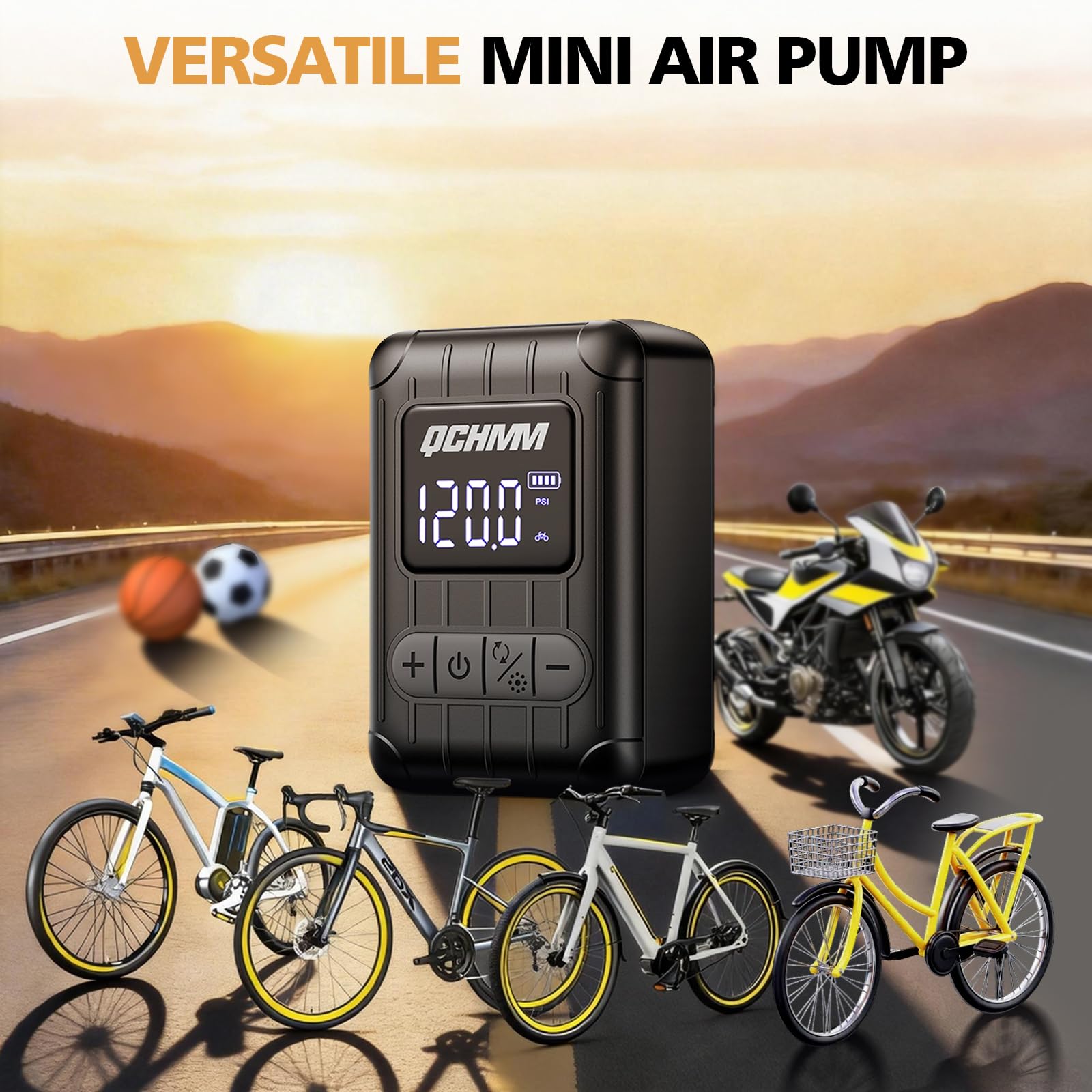 Bomba de Bicicleta, Mini Bomba para Bicicleta 120 PSI con Manómetro, Bike Pump Portátil con Válvulas Presta y Schrader, Unidades Bar/PSI, Apagado automático