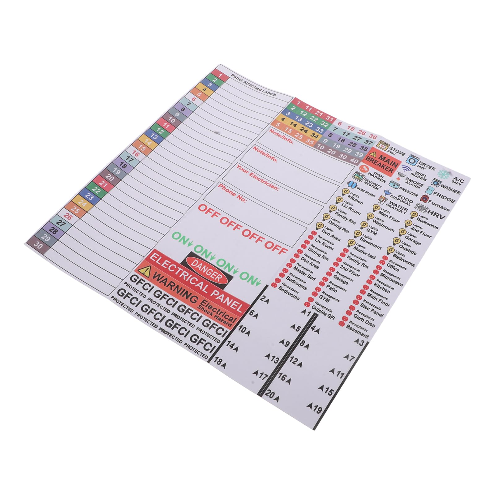 Étiquettes Autocollantes Électriques Pvc Étanches, Feuilles de Codage Couleur pour Tableaux et Boîtes de Disjoncteurs, 1 Feuille pour Identification Rapide et Organisation