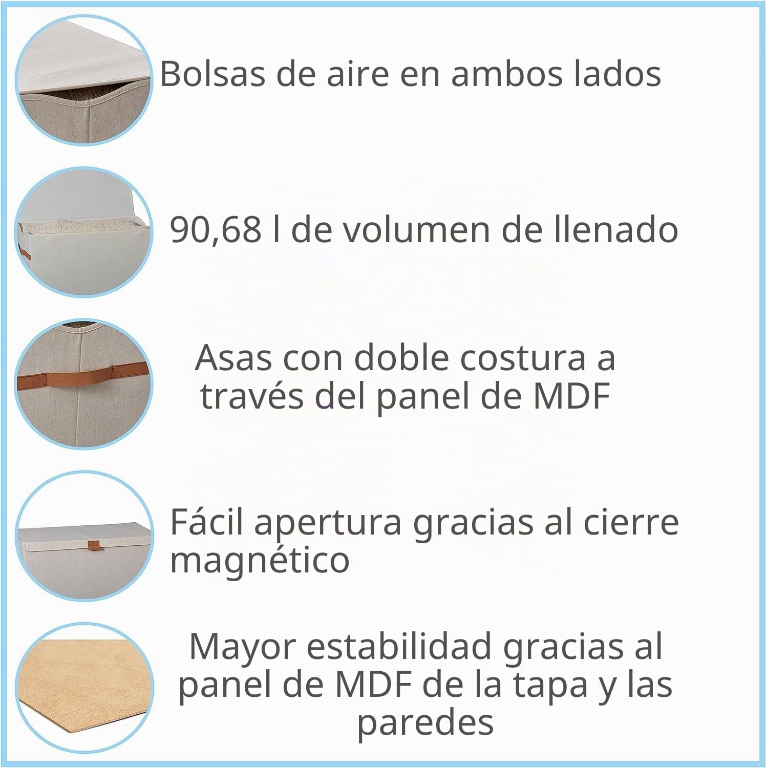 LOVE !T STORE !T 679479 Caja de Almacenamiento Grande con Tapa, Baúl para Sala de Estar, Hecho de Tela de Alta Calidad, Extra Estable, Beige, 62cm x 37,5cm x 39cm