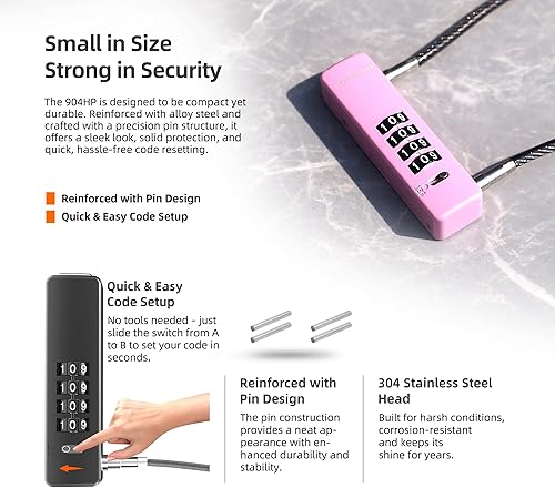 Miniatura 5 de Candado combinado de cable, candados de combinación de 4 dígitos para exteriores, puerta de cerca, maleta de viaje, cerradura en U de cable delgado