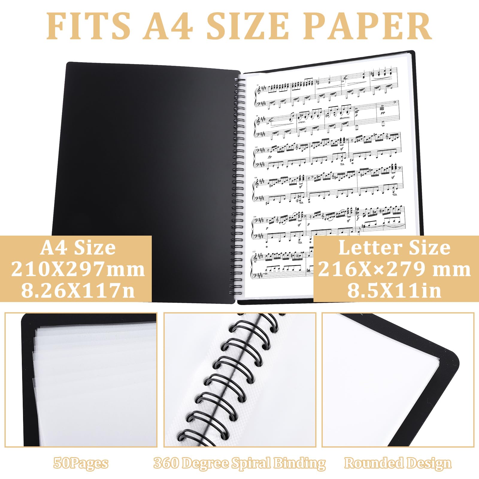 YOUNTHYE 2Pack Music Folder, A4 Music File Folder 50 Pages Spiral Binder Presentation Folder Choral Folders for Musical Score, Band, Paper, Documents, Paintings, Photos - Image 2
