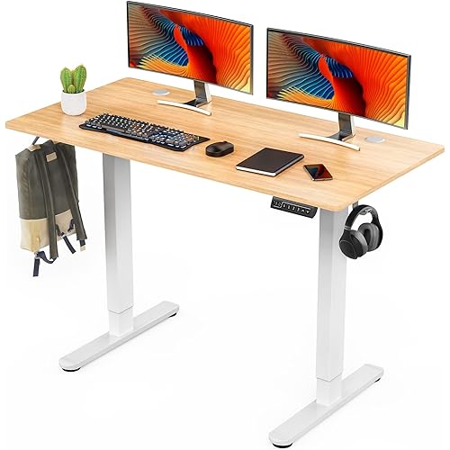 Sweetcrispy Electric Standing Desk,48 x 24in Adjustable Height Electric Stand up Desk Standing Computer Desk Home Office Desk Ergonomic Workstation with 3 Memory Controller, Bamboo Texture