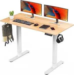 Sweetcrispy Electric Standing Desk,48 x 24in Adjustable Height Electric Stand up Desk Standing Computer Desk Home Office Desk Ergonomic Workstation with 3 Memory Controller, Bamboo Texture