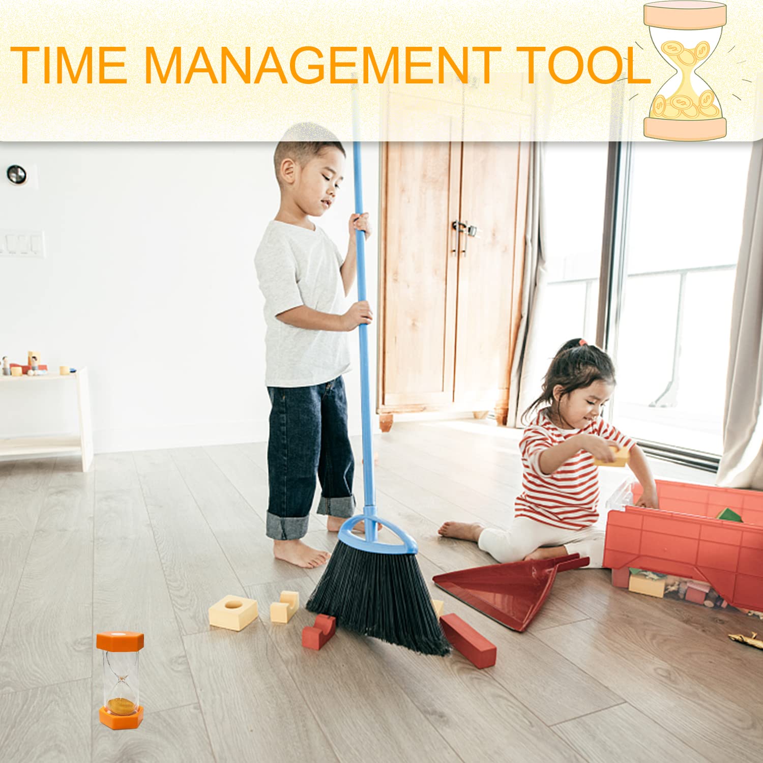 Clessidra con sabbia, timer per bambini, timer da cucina, decorazione per la gestione del tempo, clessidre colorate, perfetto in casa, classe, cucina, ufficio, giochi, 15 minuti, arancione