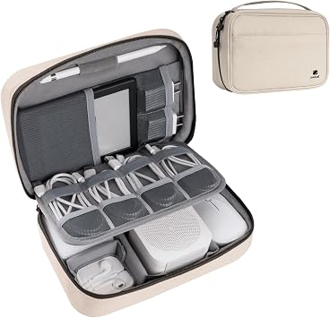 pack all Electronic Organizer Plus, Larger Capcity Cable Organizer Bag, Shockproof Carrying Case, Portable Cord Travel Organizer Storage Bag for Cables, Chargers, Phones, USB, SD CardsBeige