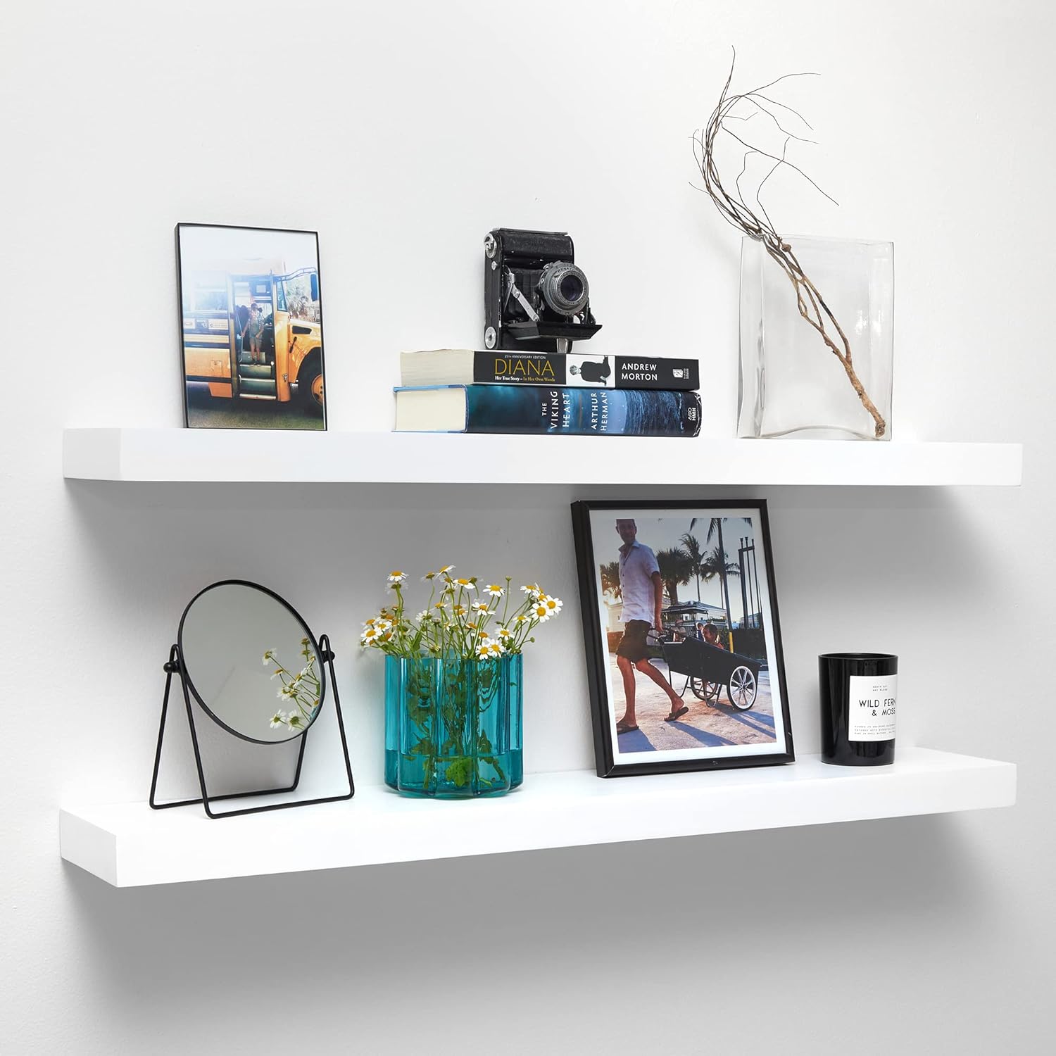 White Floating Shelves 36 Inches Long, Premium Solid Wood, Long White