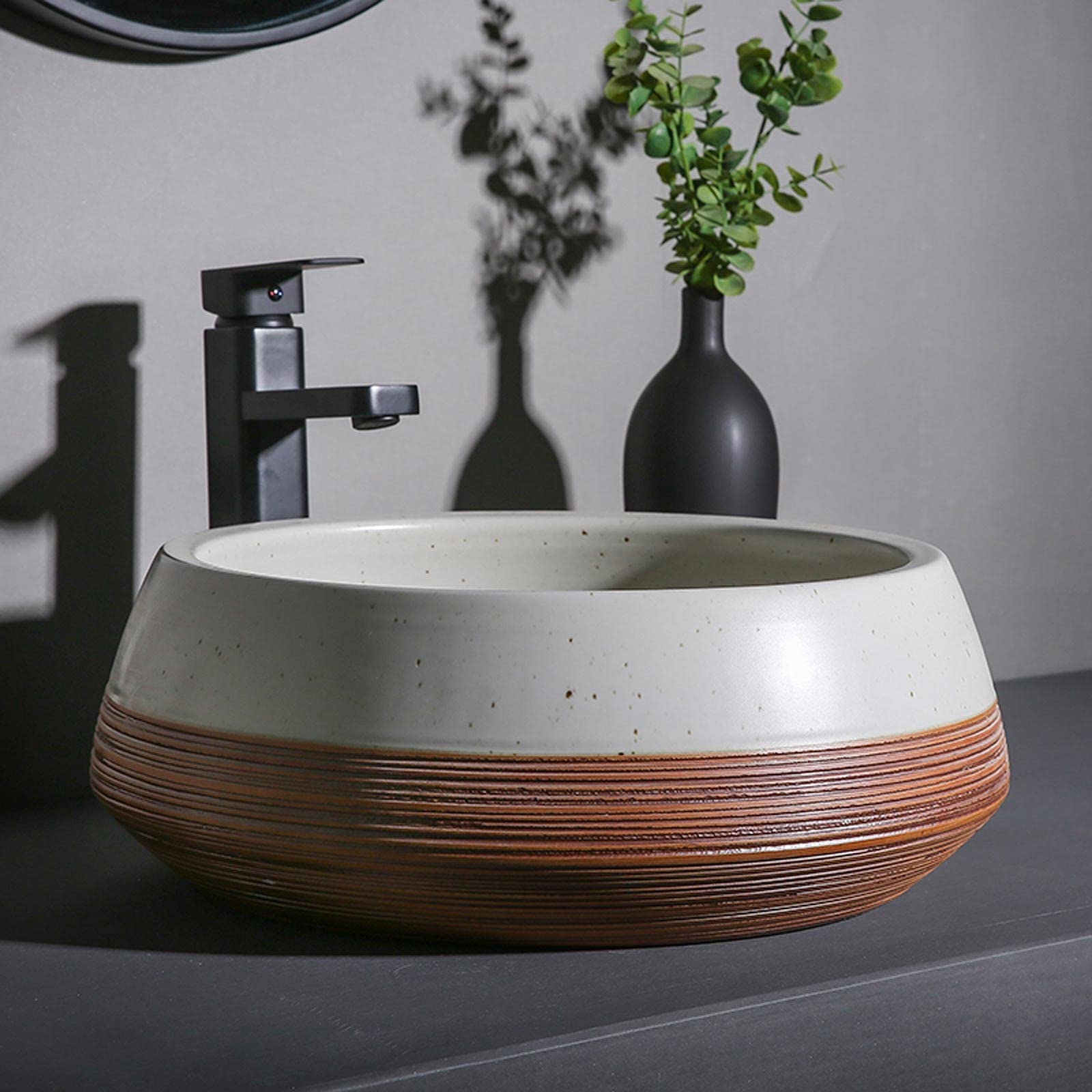 Lavabo Redondo De Cerámica para Baño, Lavabo De Diseño Creativo, Lavabo De Sobreponer De 16.1"*14.1"*5.9",B-One Size