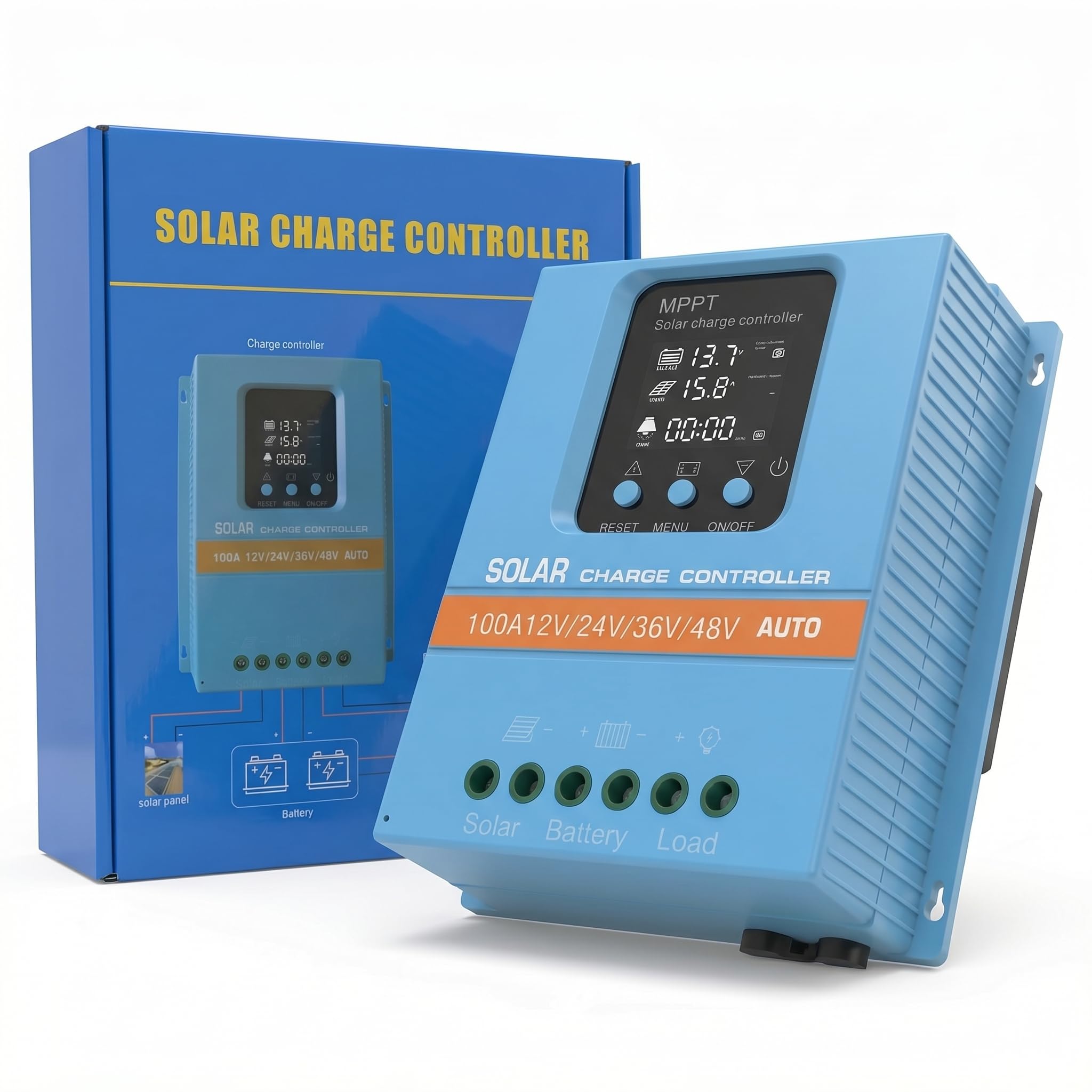 Regulator ładowania słonecznego 100 A z wyświetlaczem LCD do zastosowań w regulatorze słonecznym, wyświetlacz LCD 12 V, 24 V, 36 V, 48 V, podwójny port USB, do akumulatorów ołowiowo-kwasowych/litowych