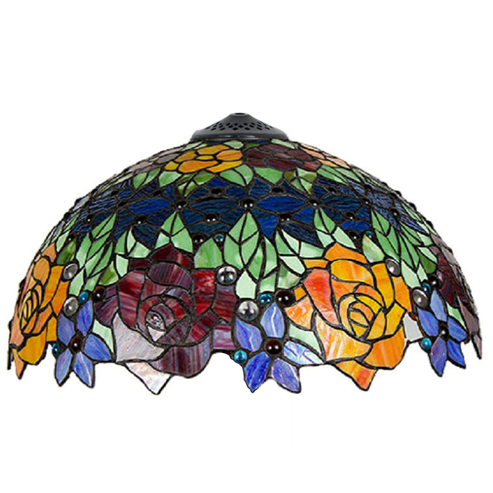 SaryEdge Tiffany Stained Glass Lamp Shade Replacement, Only 16 Inch Rose Tulip Wisteria Pattern Lampshade, Table Lamp Pendant Light Floor lamp Ceiling Lamp Floral Glass Beads Blue Lamp，Rose