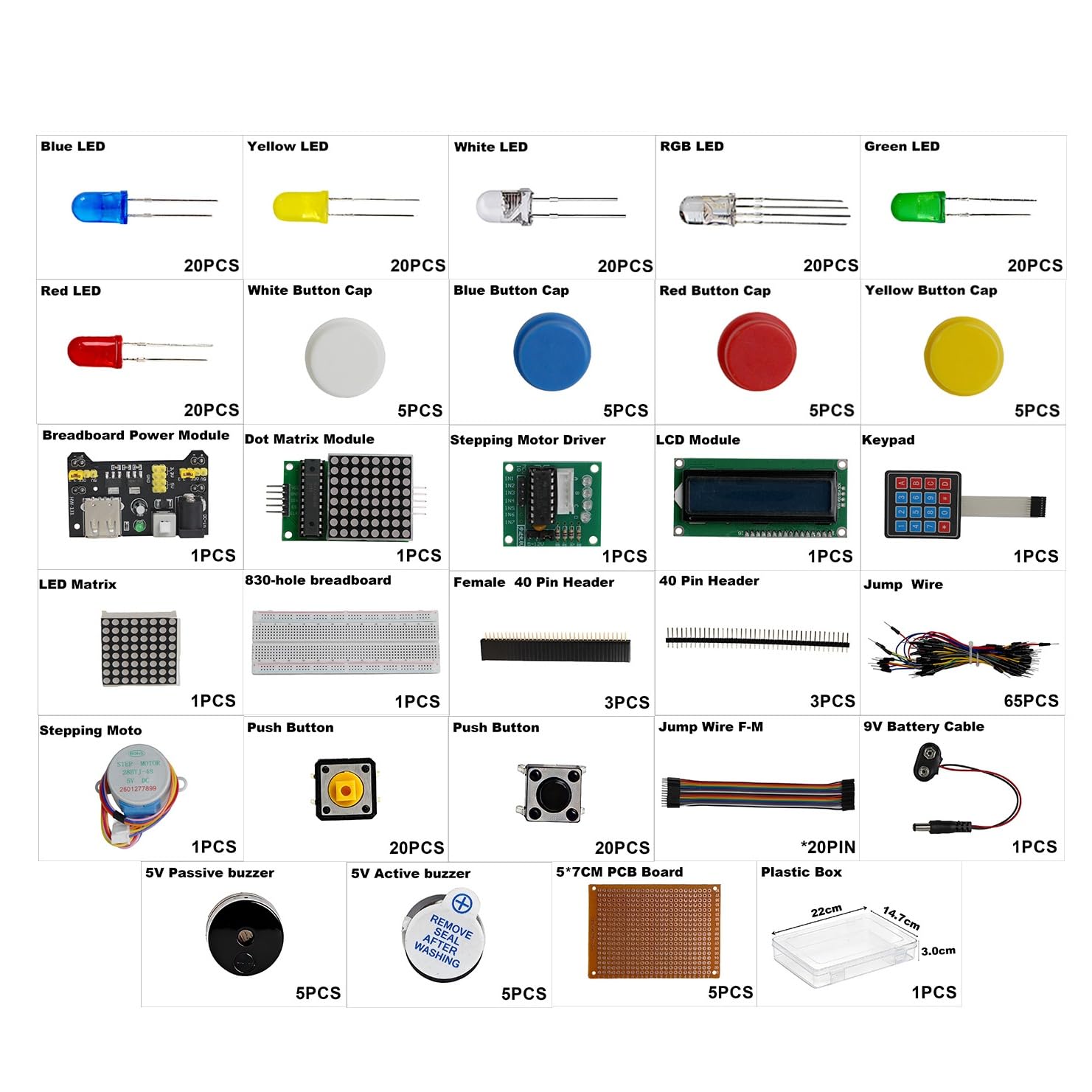 Zestaw elektroniczny z modułem zasilania, płytka prototypowa 830 otworów, LED, przewody rozruchowe, piny jednorzędowe, moduł wyświetlacza, jednostronna płytka PCB kompatybilna z Raspberry Pi