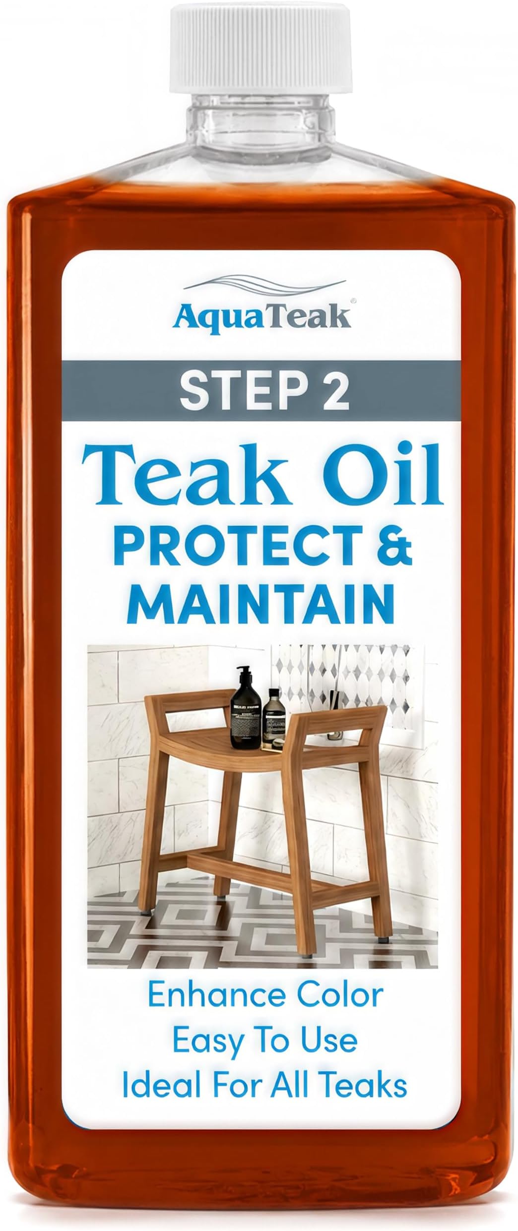 AquaTeak Premium Teak Oil, 16 oz, Restores & Protects Wood Furniture | Durable, Water-Resistant Teak, Shower Chair & Shaving Foot Rest, Indoor/Outdoor Use