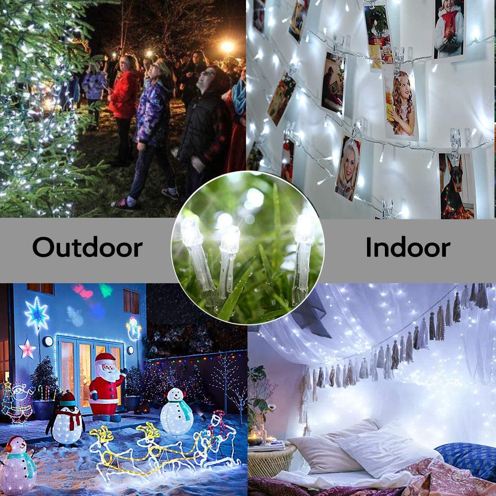 NEXVIN Luci Albero di Natale Bianco Freddo 20M 200LED Catena Luminosa con 8 Modalità, Funzione Timer e Memoria, Collegabile, Luci Natalizie da Esterno ed Interno, Cavo Trasparente