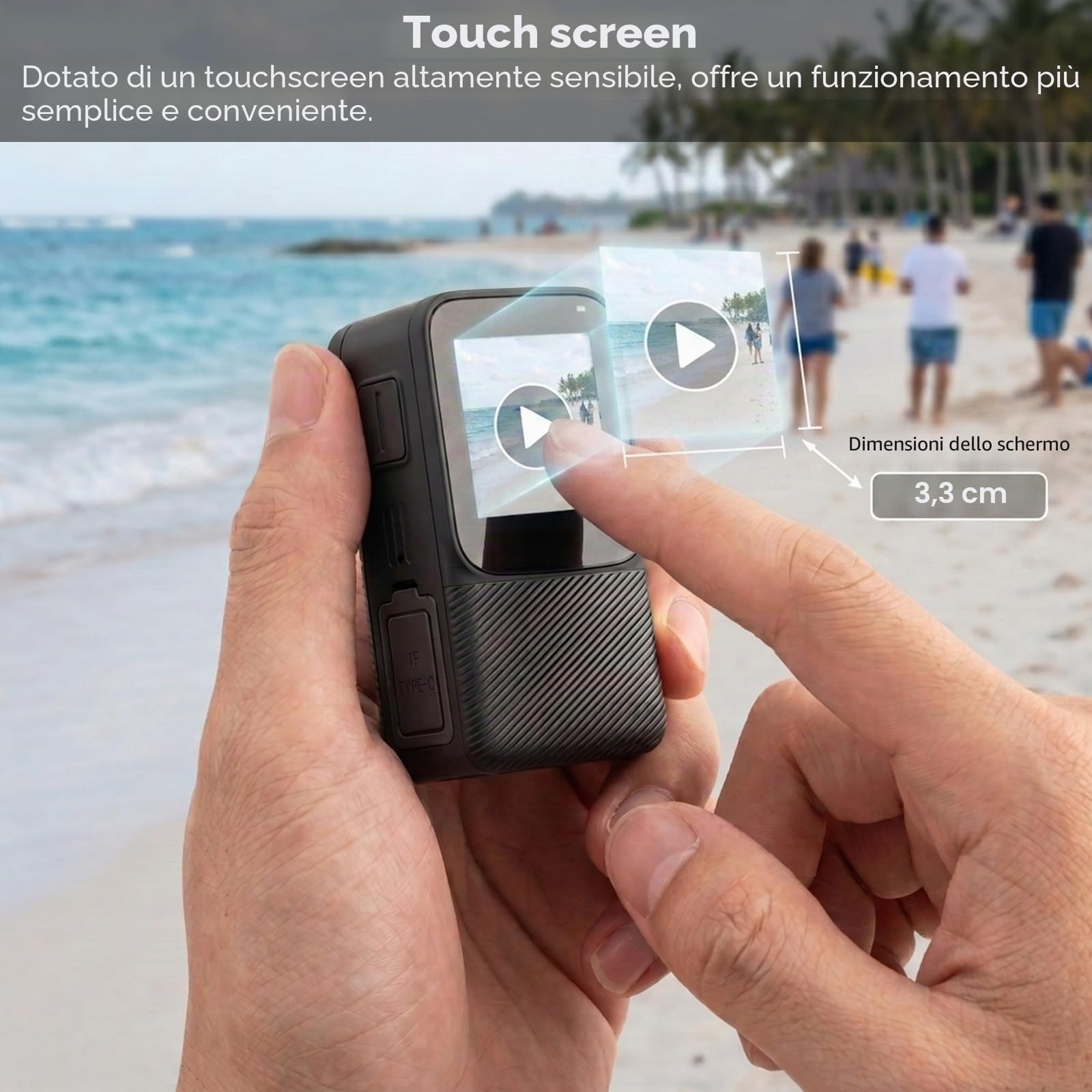 ydi Action Cam Impermeabile 5K/30fps, Videocamera Portatile per Vlog, Fotocamera Subacquea da Pollice con EIS, Wi-Fi, Touchscreen, Kit di Accessori, Scheda da 64GB