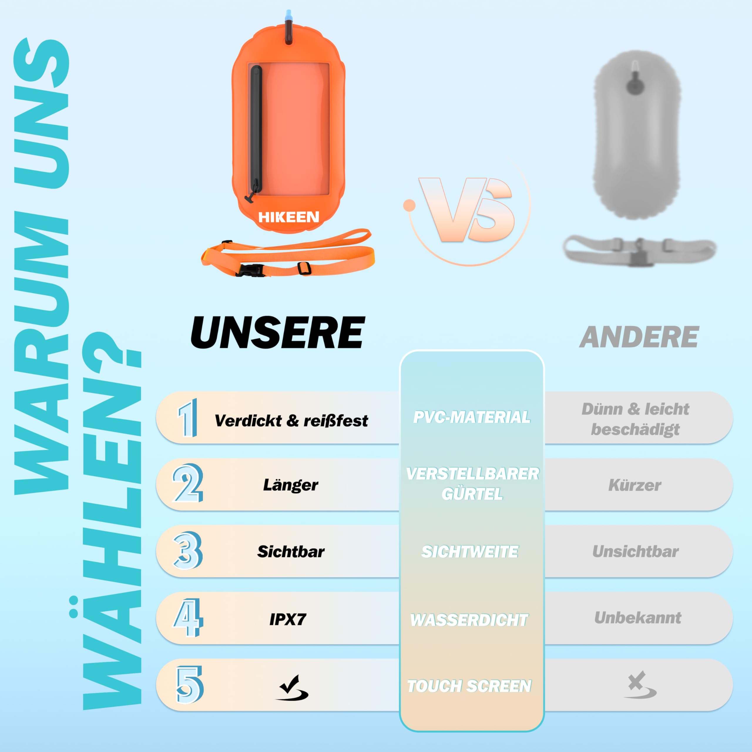 BOOSTEADY Schwimmboje Trockensack IPX7 Wasserdicht mit Touchscreen-Handyfach – Aufblasbare Swimming Buoy für Triathlon, Schnorcheln & Freiwasserschwimmen