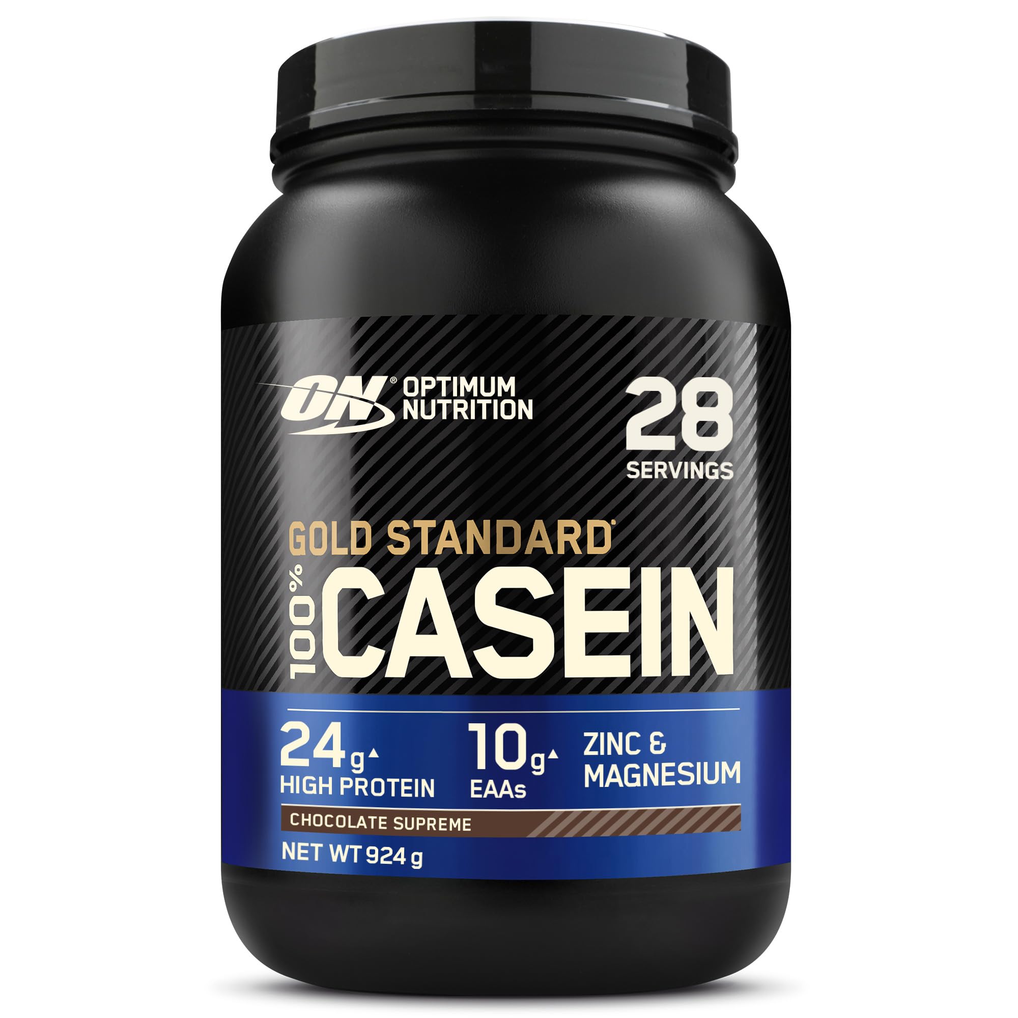 Optimum Nutrition Gold Standard 100% Casein Wolno przyswajalna odżywka na noc z cynkiem, magnezem i aminokwasami, wspomagająca wzrost i odbudowę mięśni, smak Chocolate Supreme, 28 porcji, 924 kg