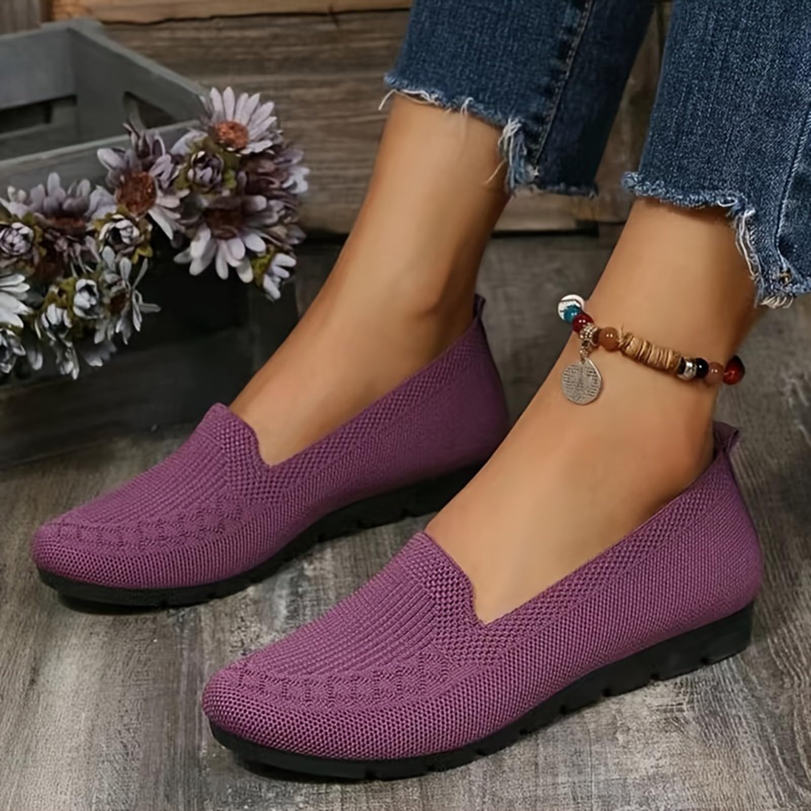 Mocassini Donna Slip-On in Maglia Traspirante | Suola Antiscivolo Morbida e Leggera con Supporto ‘proa Plantare – Scarpe Comode per Lavoro, Estate, Viaggio
