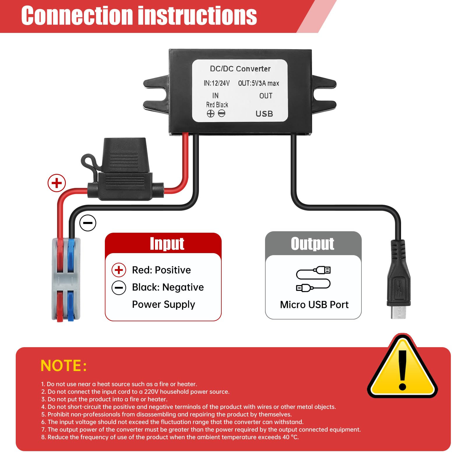 Convertitore DC/DC 8-32V A 5V 3A - Doppia USB, Impermeabile IP67, Per Auto, LED, Camion