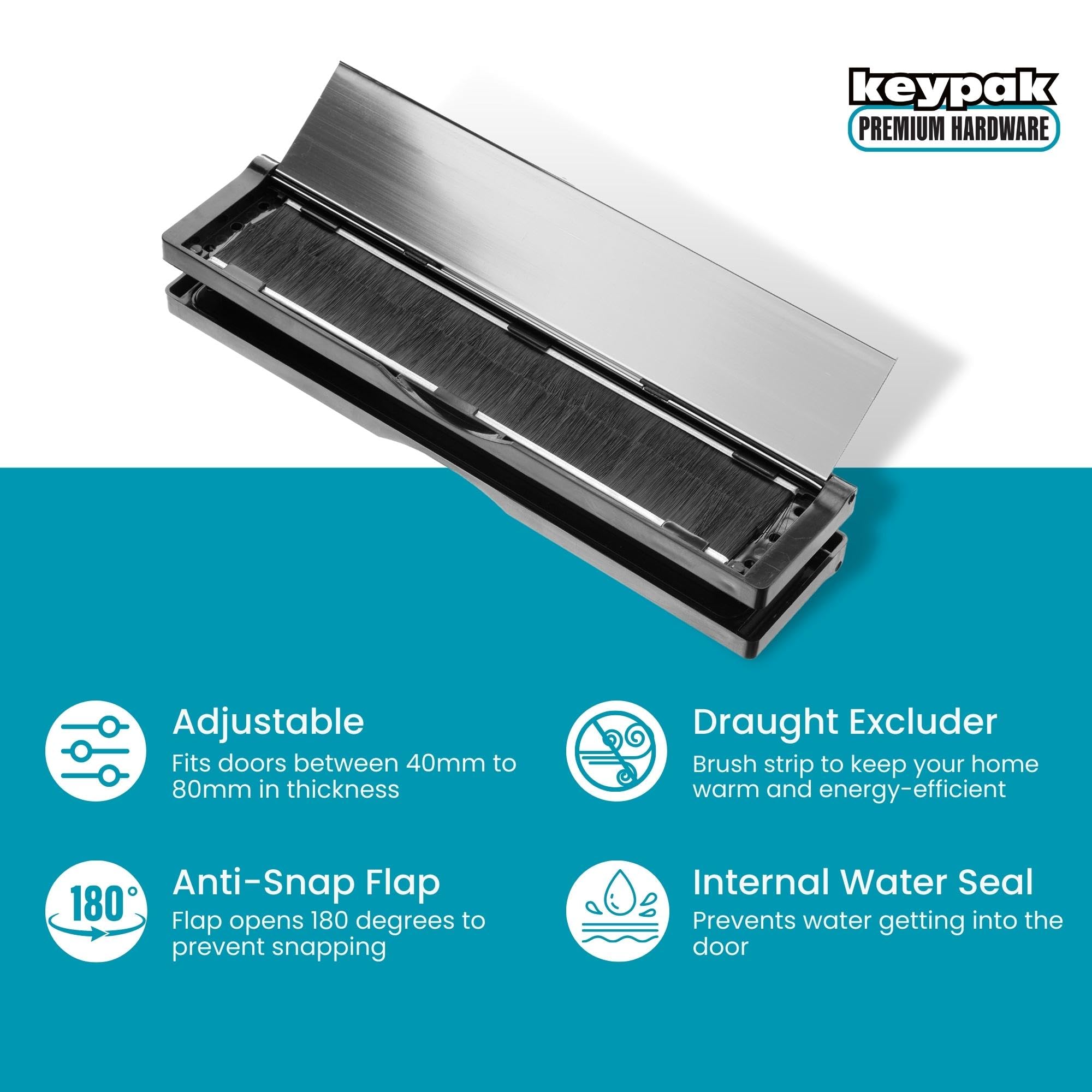 Keypak 12" (30.6cm) Sleeved Door Letter Box - Anti-Snap Flap & Draught Excluder for 40-80mm uPVC, Composite & Timber Doors (White) - Image 2