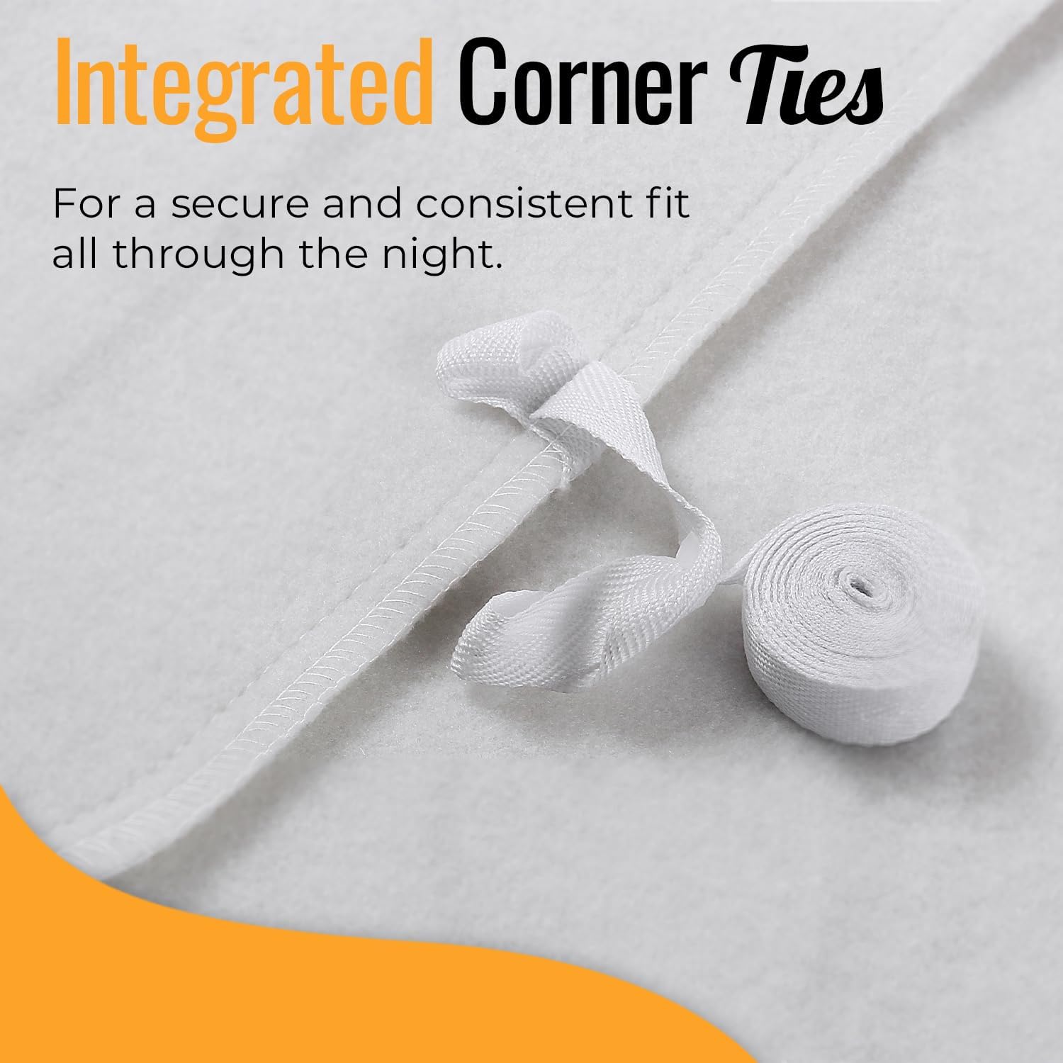 Close-up of integrated corner ties on the electric underblanket