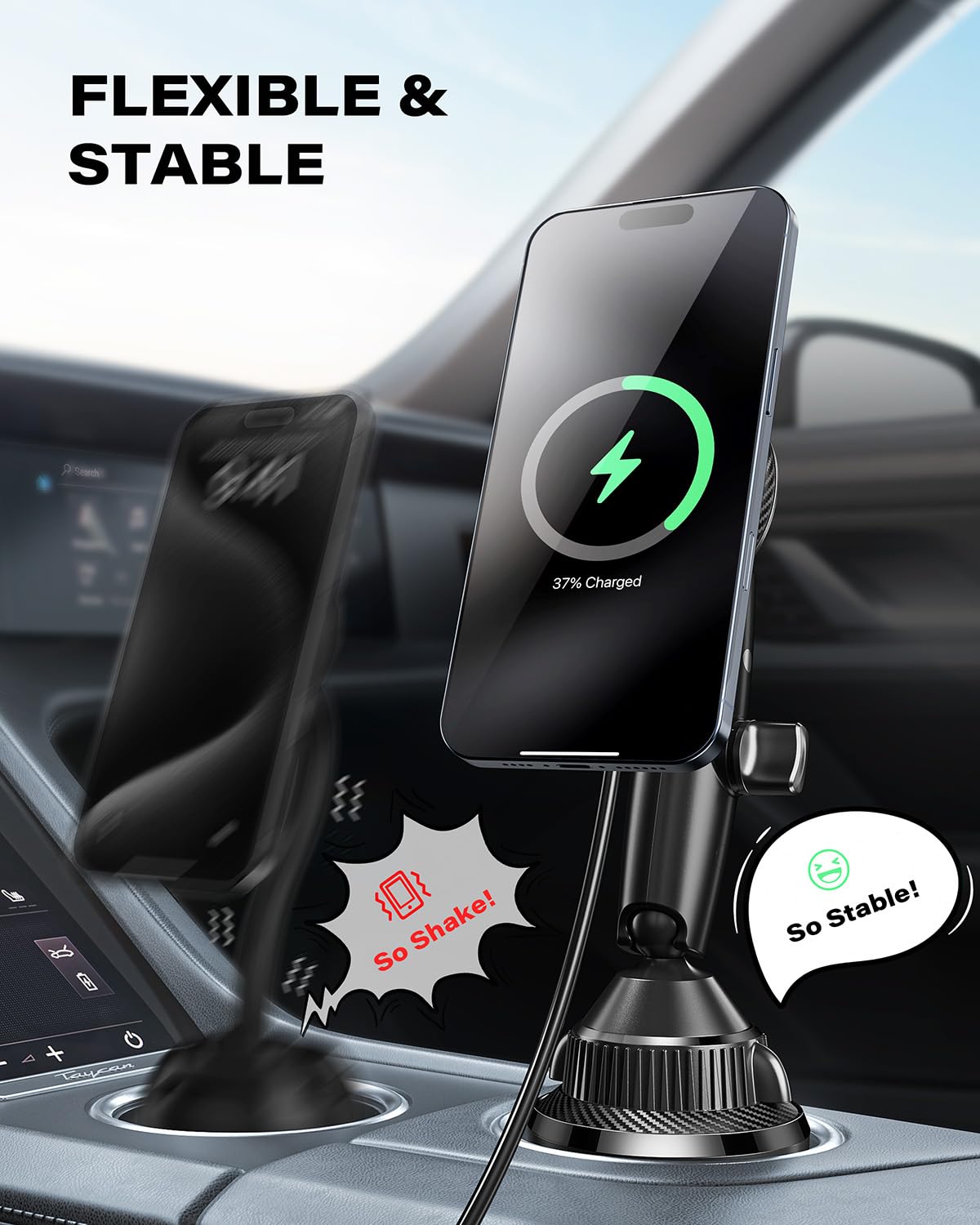 APPS2Car Caricatore per portabicchieri Magsafe QI2, caricatore magnetico per auto, 15 W, supporto per tazza a ricarica rapida wireless con braccio Tri-Pivot per iPhone 16 15 14 13 12 Pro Max Mini