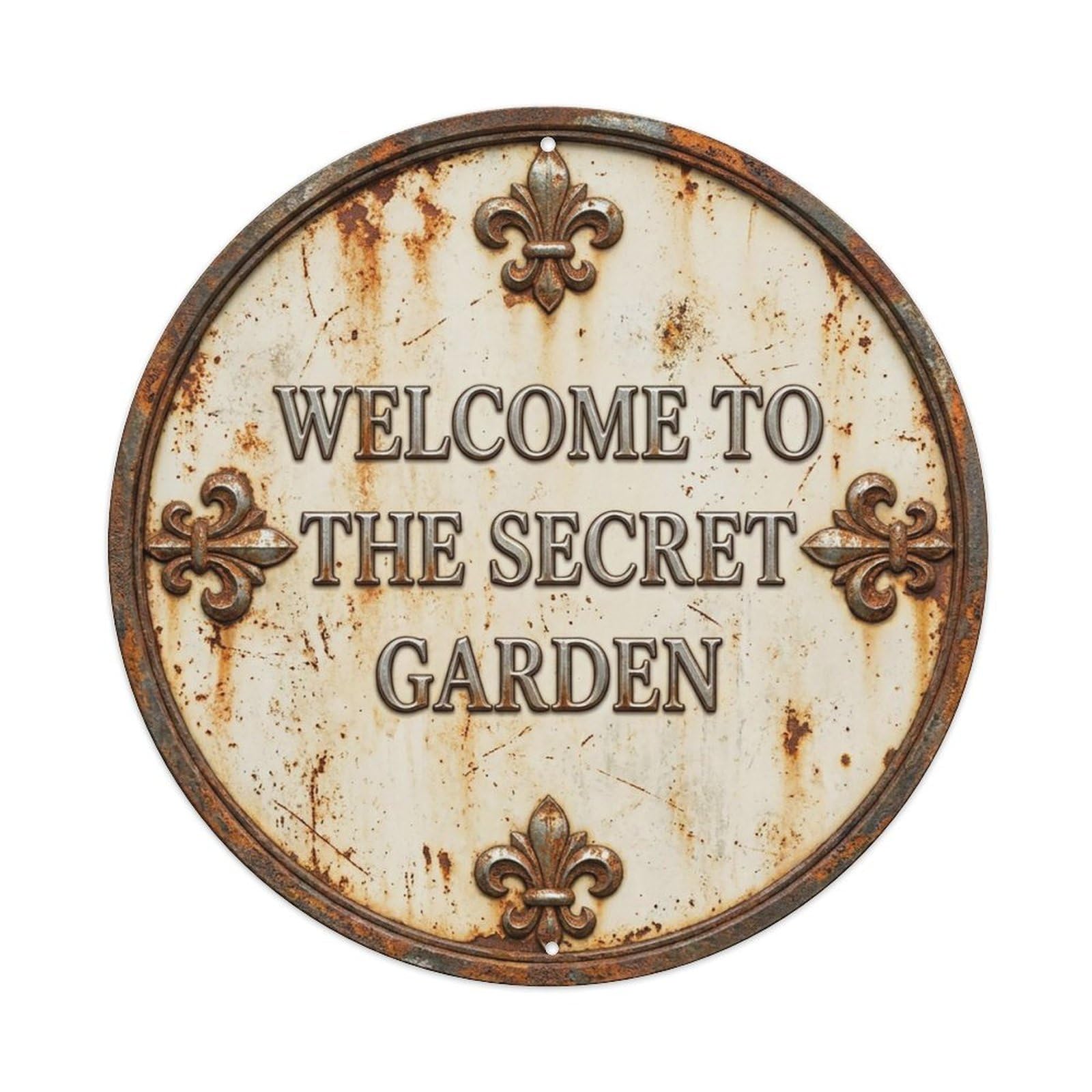 Vintage Welcome Secret Garden Iron Cream Forged Metal Tin Sign