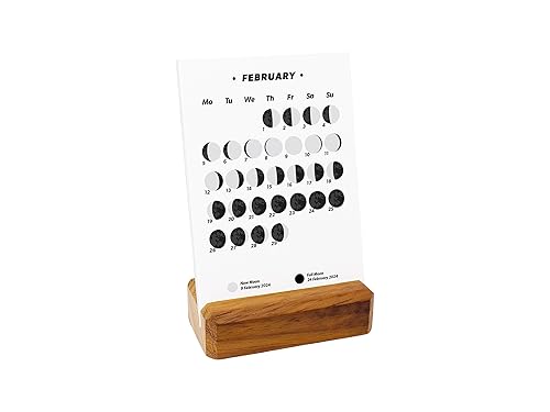 Miniatura 2 de Small Desk Calendar with Lunar Phases for 2024, Moon Calendar with Wooden Base, Dark Color