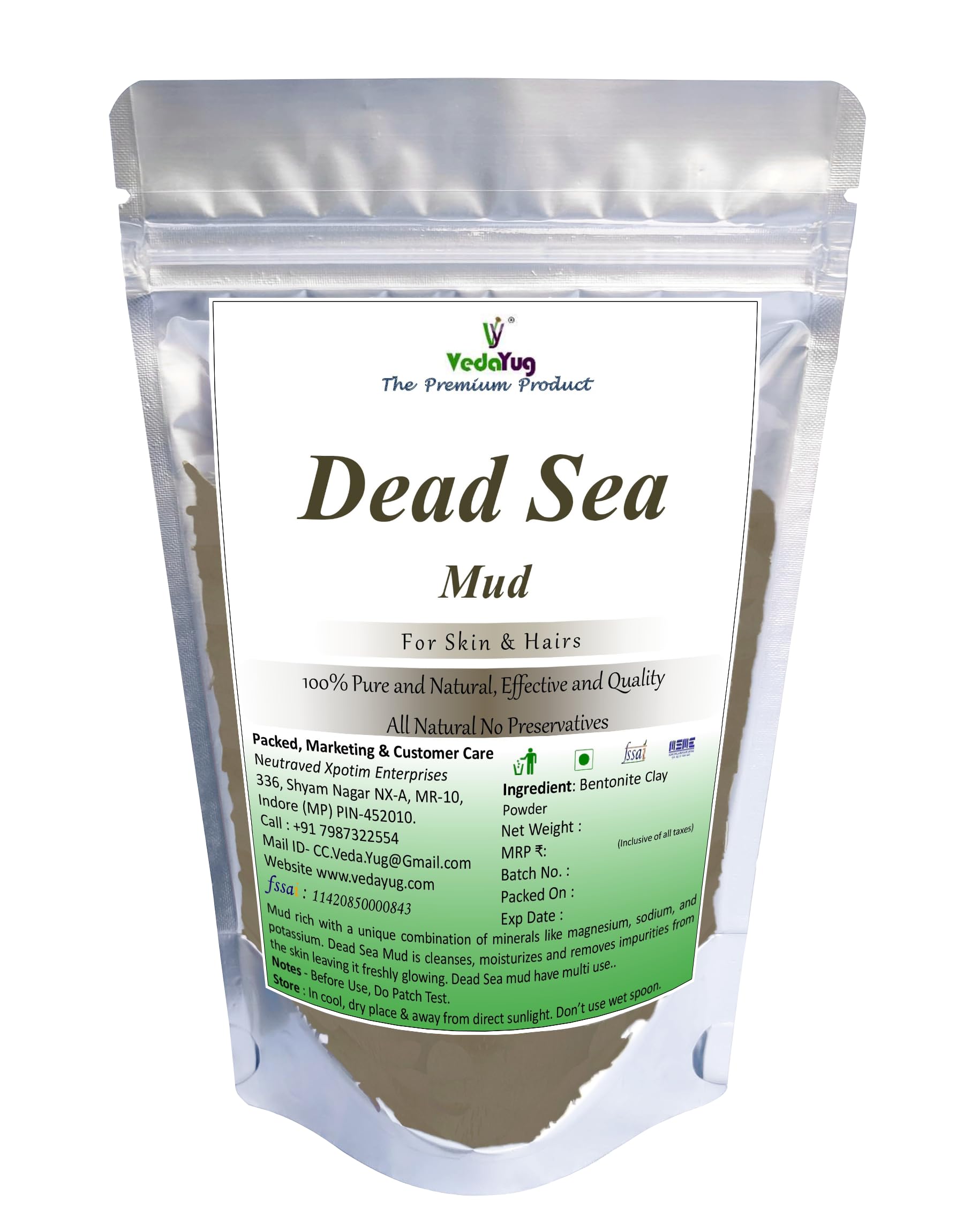 Dead Sea Mud Powder, For Face Pack, Body & Hair-100g Natural | Dead Sea Mud Mask for Healthy Skin Care 100g