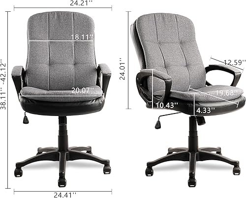 Miniatura 3 de CLATINA Silla ejecutiva de oficina con respaldo medio, silla de escritorio de oficina de tela de cuero con reposabrazos acolchado, silla de