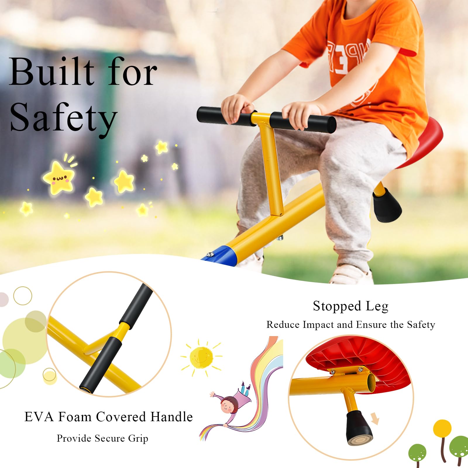 HOMASIS 2-Sitzer Kinderwippe, Schaukelwippe Outdoor 360° drehbar Metall, Gartenwippe bis 60 kg, für Kinder 3-8 Jahre (Blau)