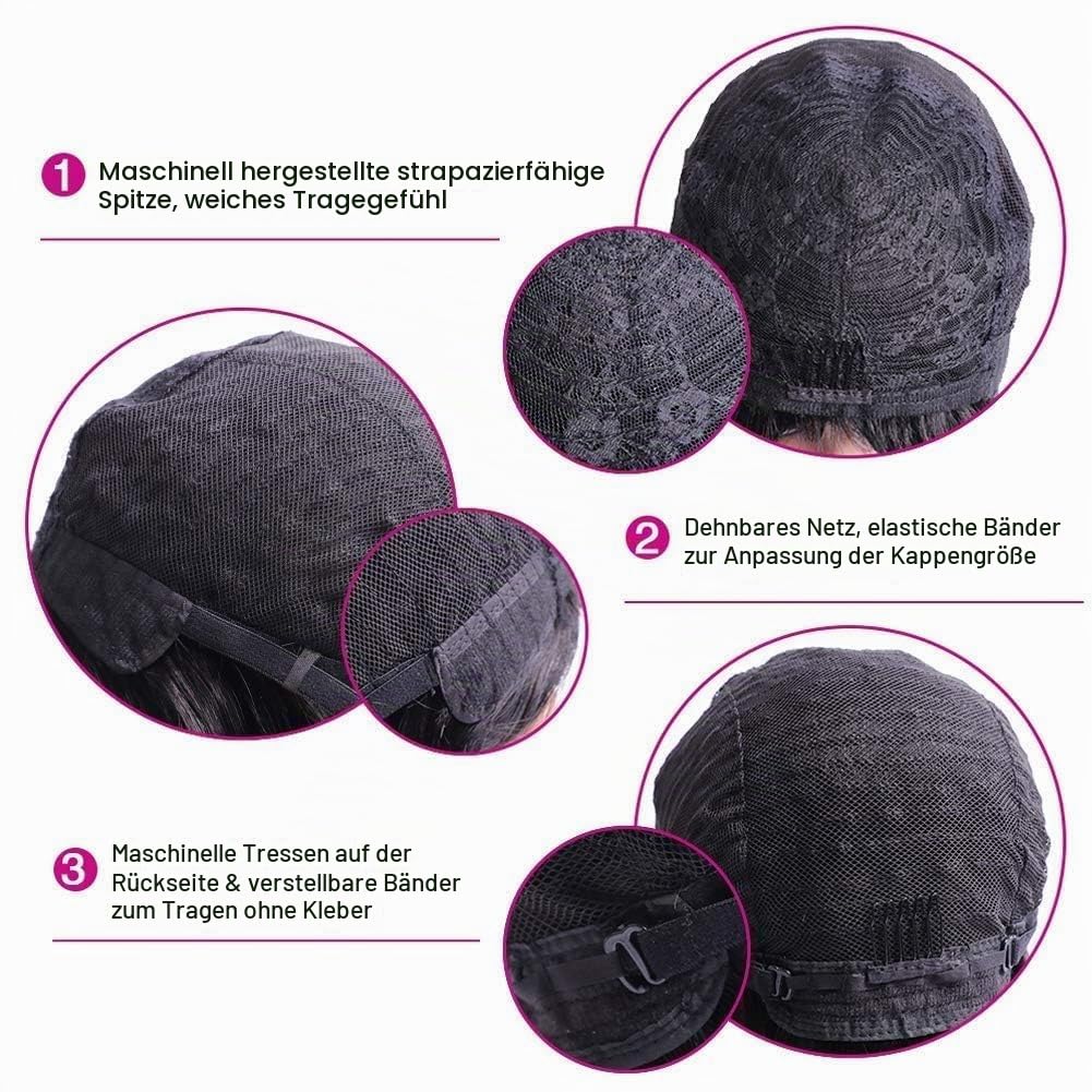 Menschliches Haar Perücke Für Schwarze Frauen - Afro Kinky Lockig, 100% Echthaar, Klebelos, Keine Lace, 180% Dichte, 14 Zoll, Natürliche Schwarze Farbe
