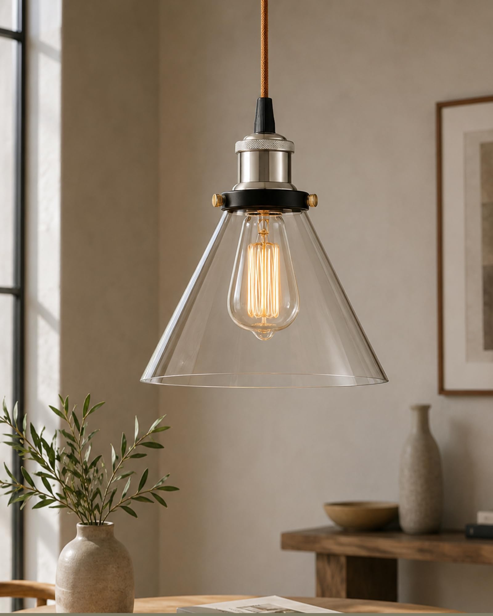 Vintage Yellow Pendant Light - Retro Industrial Chandelier -11