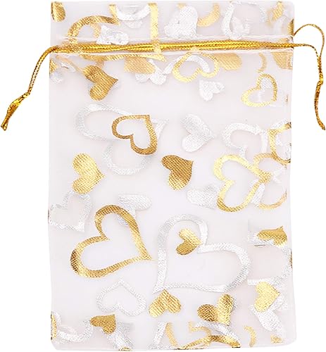 Miniatura 3 de Volanic 100 bolsas de organza de corazón transparente de 4 x 6 pulgadas con cordón para dulces de Navidad, joyas, fiesta, boda, bolsa de regalo