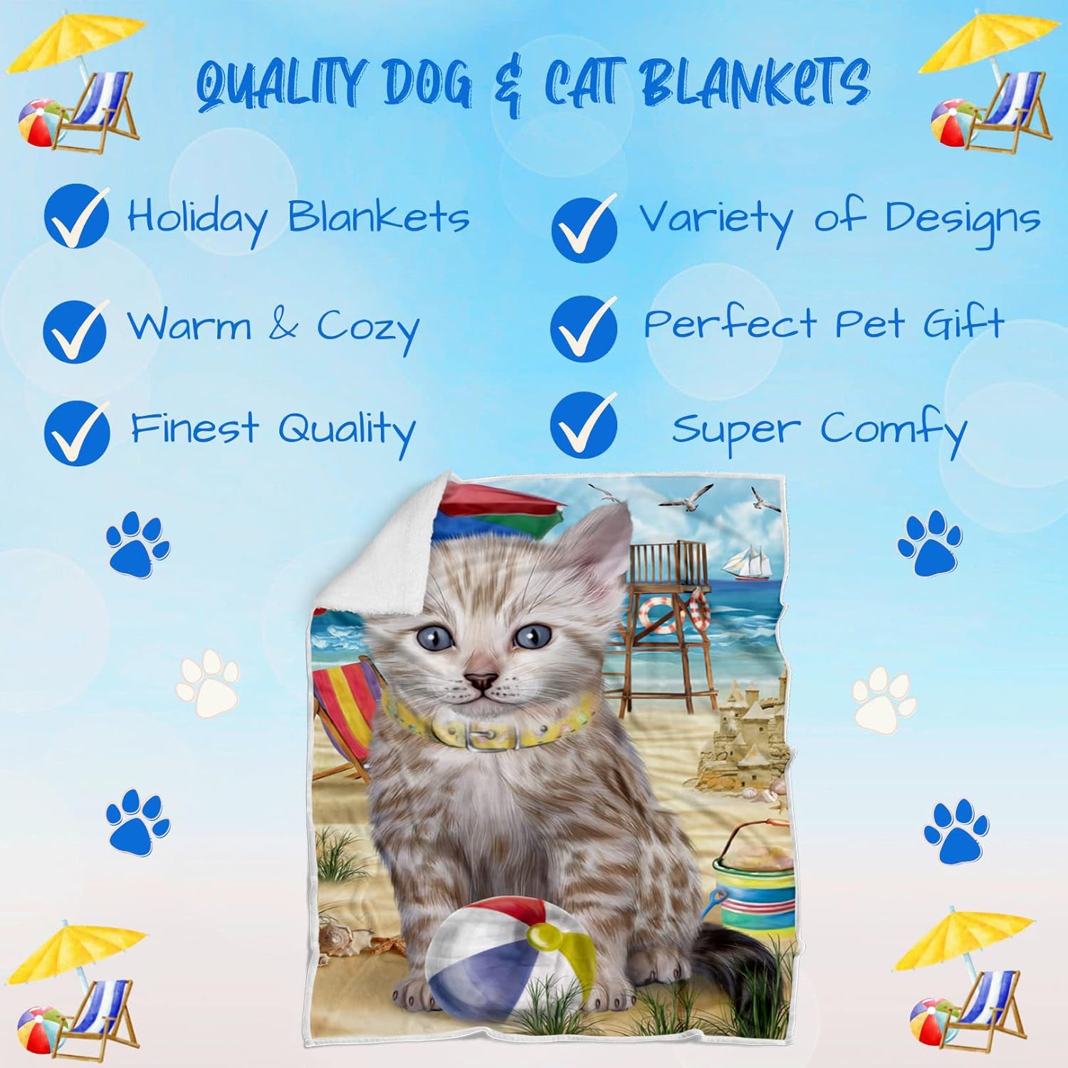 Pet Friendly Beach Bengal Cat Blanket - Lightweight Super Soft Cozy and Durable Bed Blanket - Animal Theme Fuzzy Blanket for Sofa Bed Couch BLNKT55526 (30x40 Fleece)