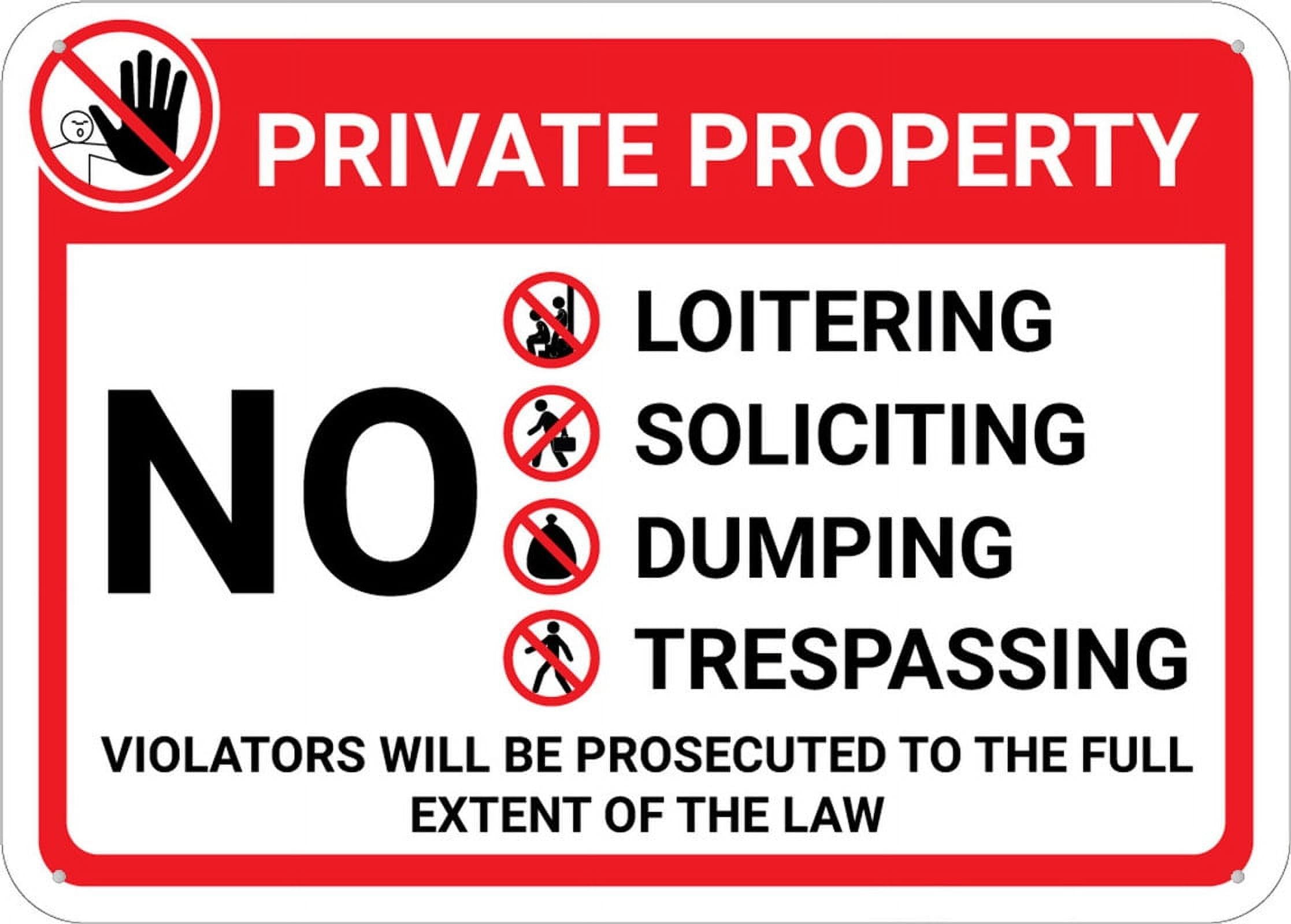 Peiyeety A07 Private Property No Loitering Soliciting Dumping Trespassings Sign 12X16 Inches Rust Free Aluminum Signs Outdoor, Metal Tin Sign For Home, Business, Yard