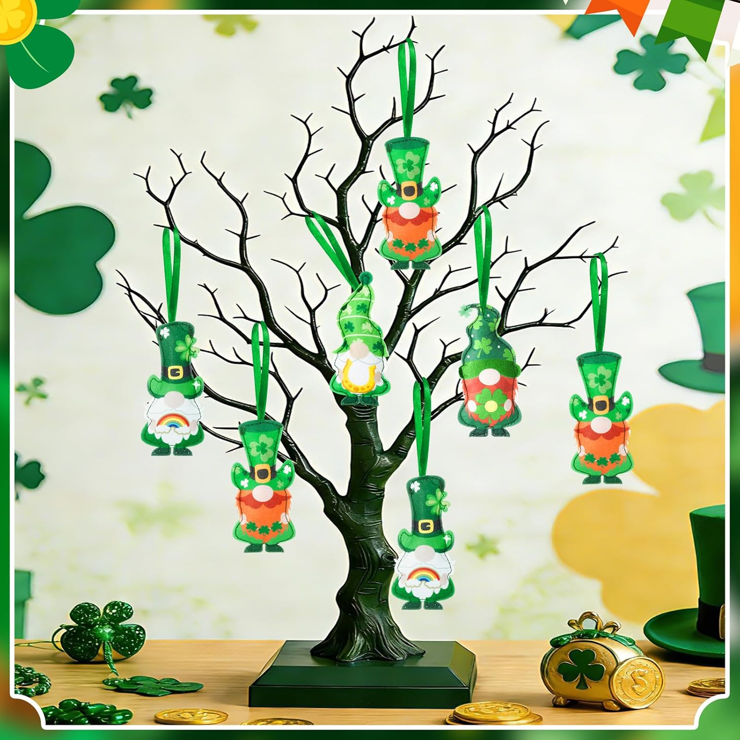 12 Pcs St Patrick's Day Gnome Ornaments for Tree,4 Style Felt Saint Patricks Day Tree Decorations Irish Shamrock Gnome Hanging Ornament for Tree Baubles Table Shelf Festival Home Party Decor image 4