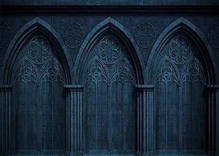 5x3ft Fabric Gothic Castle Backdrop Vintage Gothic Arched Window Medieval Cathedral Photography Background Medieval Castle Party Decorations Halloween Photo Studio Props