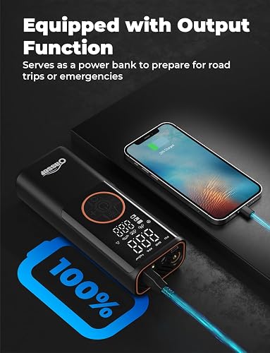 Oasser Tyre Inflator Air Compressor Bike Pump Car Tires 150PSI, 6000mAh & DC 3M Car Cigarette Lighter Portable Car Tyre Pumpwith Dual Display, Auto Shut-Off,Storage Bag for Cars, Motorcycle,Bike - 3