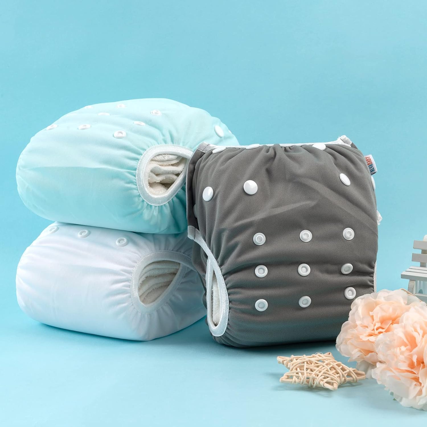 ALVABABY Baby Swim Diapers 3pcs One Size Reuseable Washable & Adjustable for Swimming Lesson & Blue Gray White 3SWY18 - Image 8