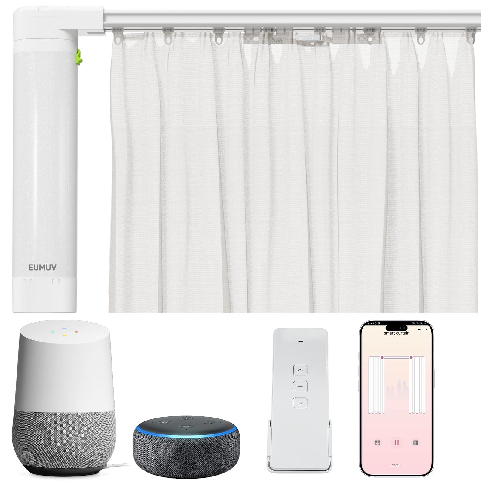 Smart Curtains System, Electric Curtain Track with Automated Rail, Motorized Curtain Rod with Remote Control, Works with Alexa Google Home Tuya App, Voice Control, for Home Bedroom (126 Inches)