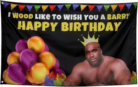 Barry Wood Happy Birhtday Flag Cool Funny Flags for College Dorm Room Guys Girls Wall Meme Flags Banner 3x5 Ft Bedroom Man Cave Indoor Outdoor Garden Decor Gag Gift