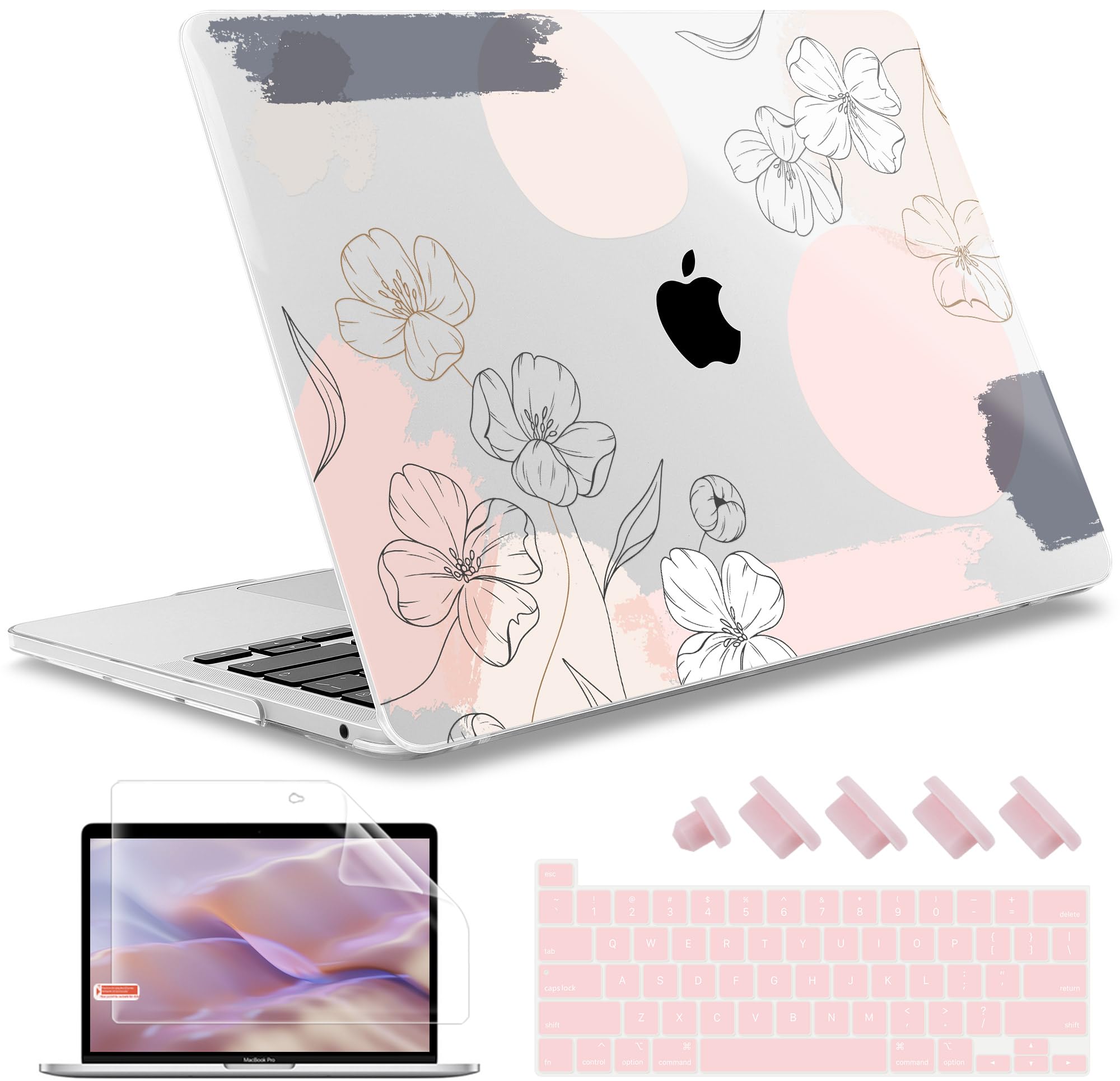 May ChenCompatible with MacBook Pro 16 inch Case 2020 2019 Release A2141 with Touch Bar Touch ID, Plastic Hard Shell Case with Keyboard Cover + Screen Protector, Spring Flower