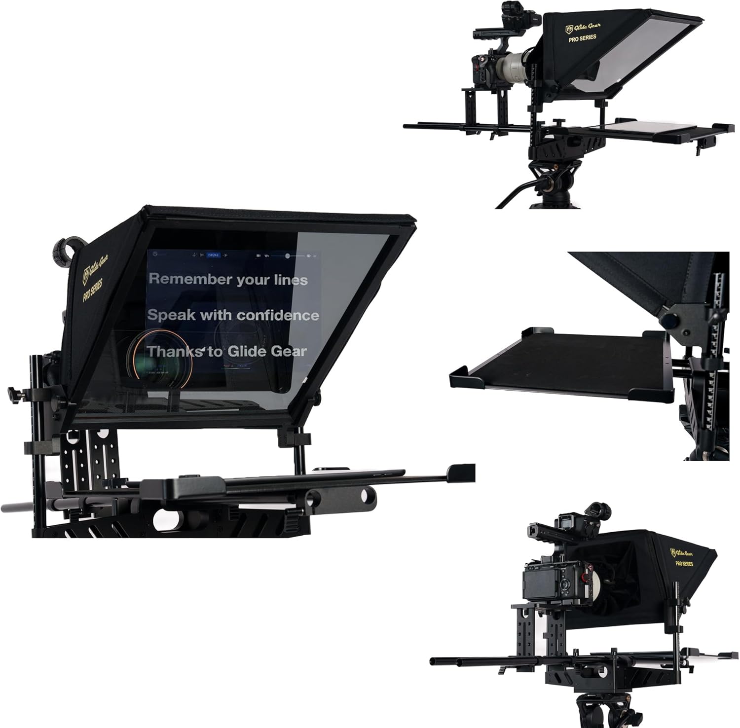 Glide Gear TMP 1000 Teleprompter – All Camera & Smartphones, Tablets – 17" Glass, Tray, Hard Case, No Assembly