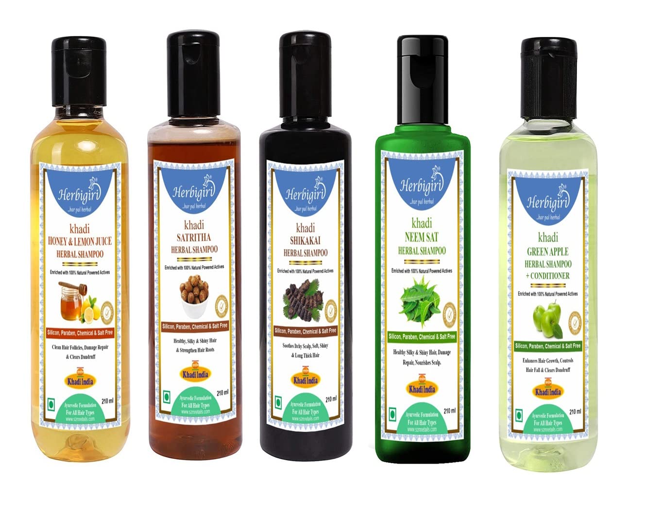 Natural Honey Lemon Juice, Satritha, Shikakai, Neem Sat & Green Apple Herbal Shampoo Combo 1050ml (Pack of 5, 210ml Each)-image-39