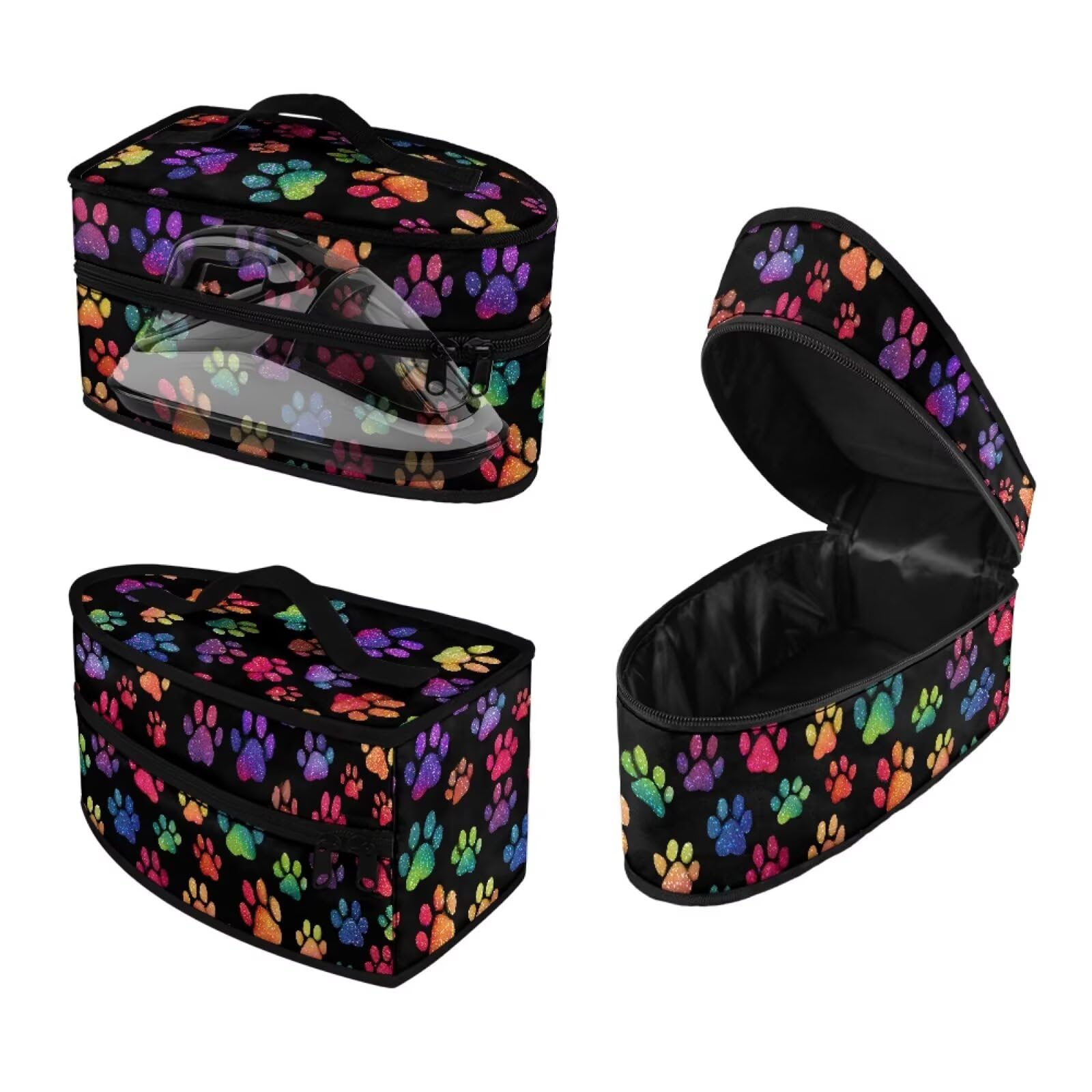 ASQVTIFE Dog Paw Prints Iron Storage Bag Vertical Colorful Steam Iron for Clothes Box Iron Organizer Bag with Handle Zippered Storage Case for Travel Clothes Steamer Foldable Easy to Clean