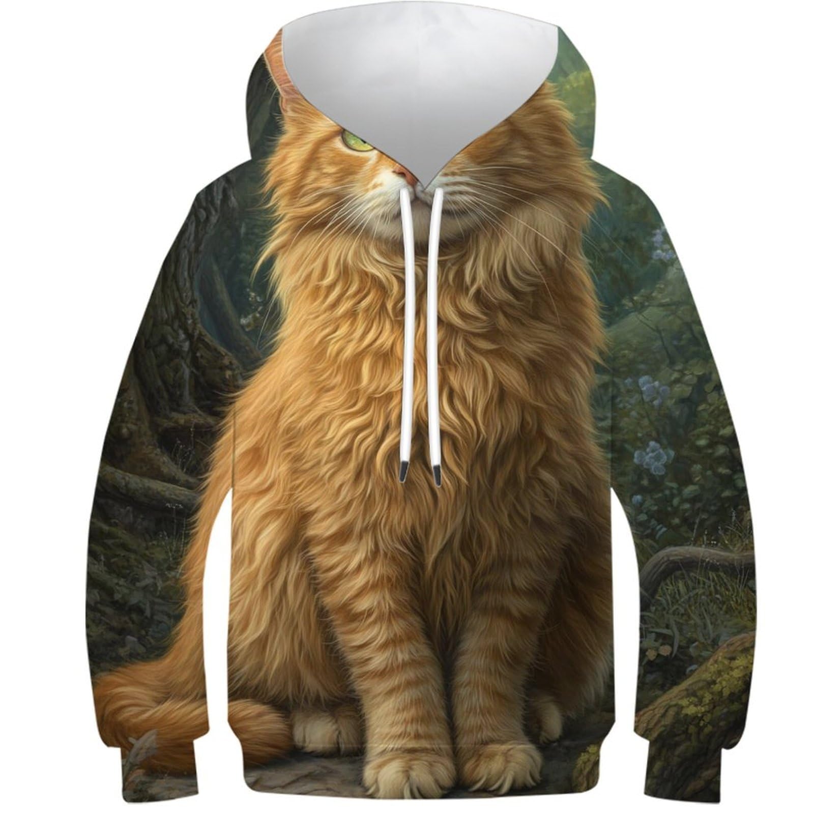 Sweat à capuche imprimé chat de la forêt vêtement d'extérieur junior de qualité - 7