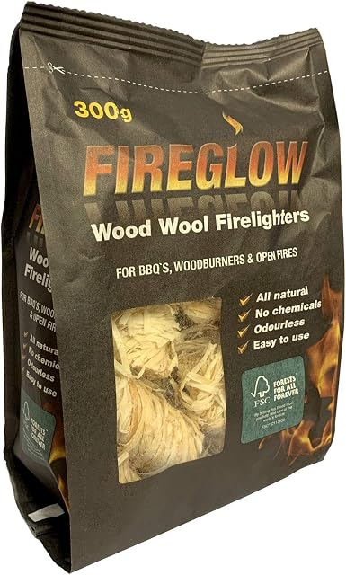 Tiger Tim Fireglow 4 x 300g Wood Wool Firelighters Natural Eco Odourless No Chemicals Long Burn Instant Fire Starters for Wood Burners Barbecues Stoves Grills Campfires