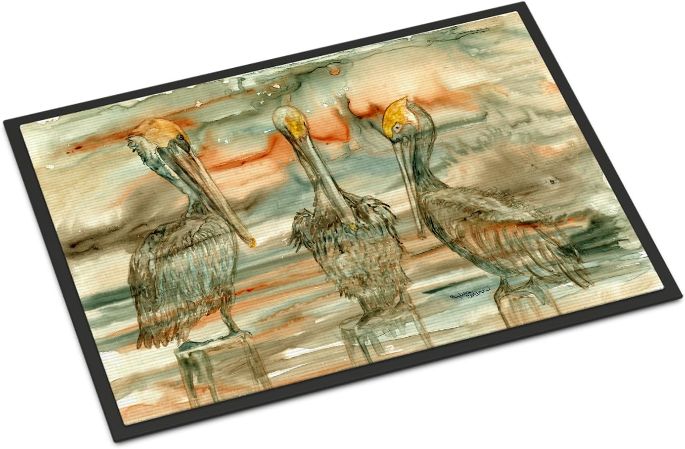 Caroline's Treasures 8980MAT Pelicans on Their Perch Abstract Doormat 18x27 Front Door Mat Indoor Outdoor Rugs for Entryway, Non Slip Washable Low Pile, 18H X 27W
