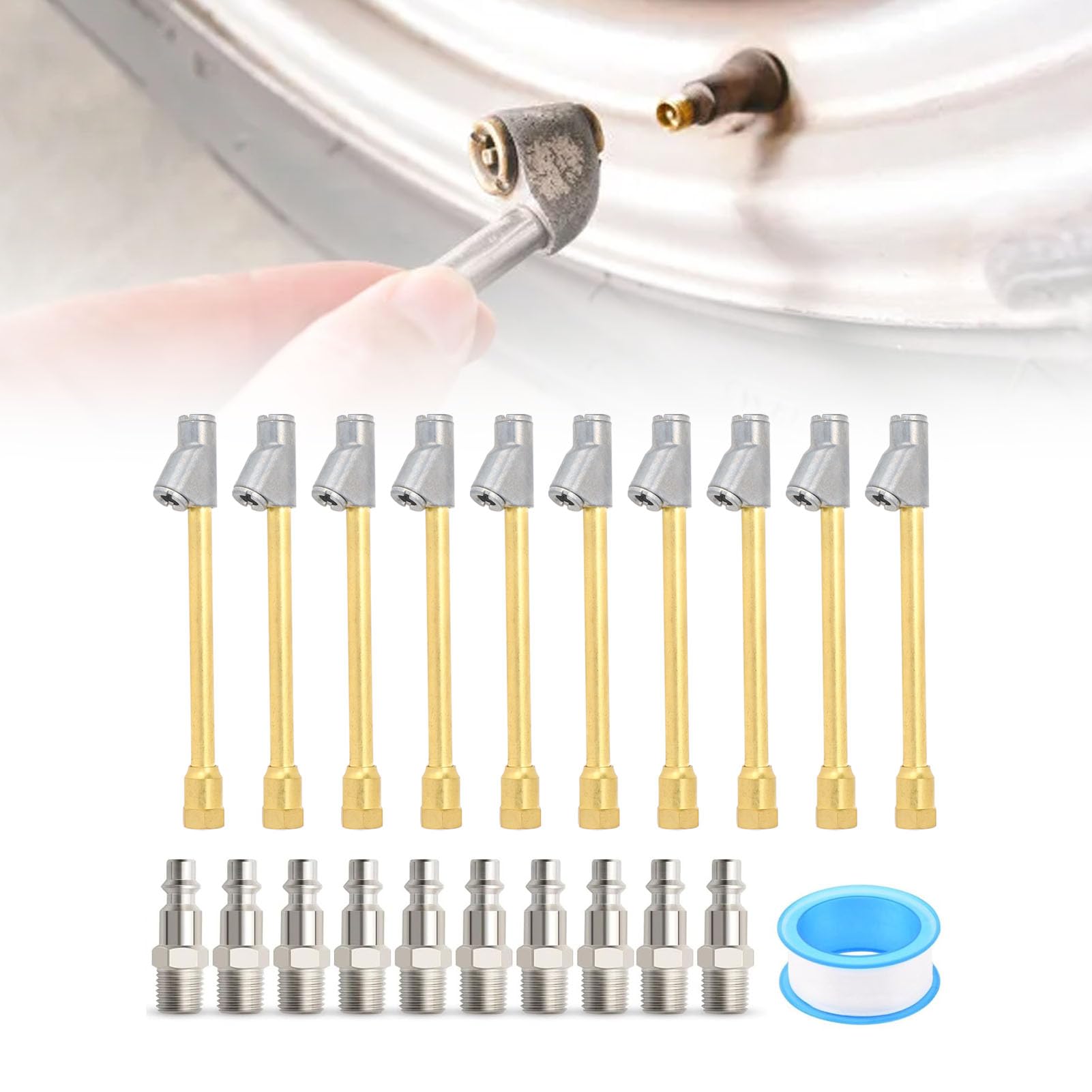 Cocoarm Mandrino Ad Aria a Doppia Testa Mandrino Ad Aria per Pneumatici in Ottone e Lega di Alluminio 1/4 Pollici FNPT Connessione a 2 Vie Design Esteso da 6/5 Pollici per Gonfiaggio Pneumatici per