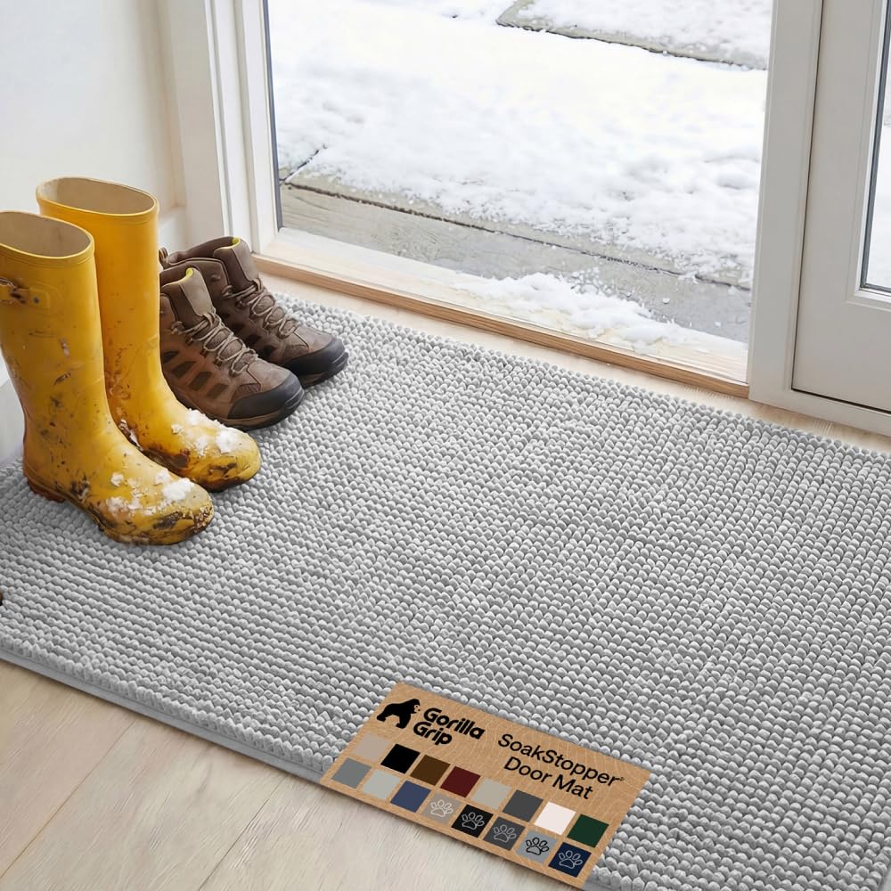 GORILLA GRIP SoakSTOPPER Dog Door Mat, Machine Wash and Dry, 48x30 Lt Gray