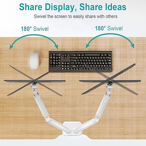 Vista 12 de MOUNT PRO Soporte de monitor doble para pantalla de computadora de 13 a 32 pulgadas, soporte de monitor de altura ajustable para 2 monitores, brazo